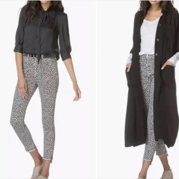 Current Elliott The Super Highwaist Stiletto Snow Leopard Slit Step Hem. - Picture 3 of 16